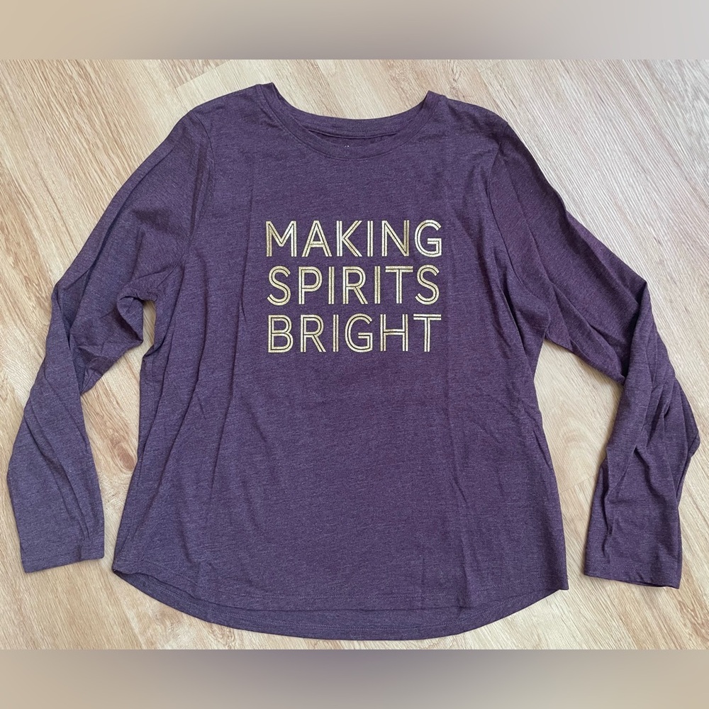 Christmas tee long sleeve Making Spirits Bright purple gold XL holiday not ugly